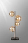 Rhoen 4 Light Table Lamp in Satin Chrome with Amber Glass Shades