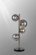 Rhoen 4 Light Table Lamp in Satin Chrome with Smoked Glass Shades