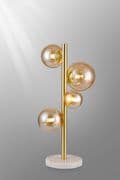 Rhoen 4 Light Table Lamp in Satin Gold with Amber Glass Shades