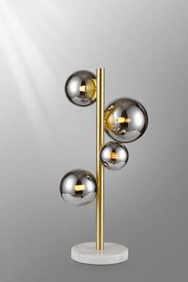 Rhoen 4 Light Table Lamp in Satin Gold with Chrome Glass Shades