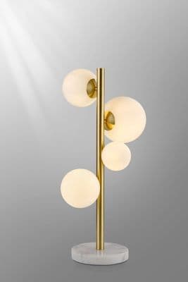 Rhoen 4 Light Table Lamp in Satin Gold with Opal Glass Shades