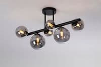 Rhoen 6 Light Fitting in Satin Black with Smoked Glass Shades