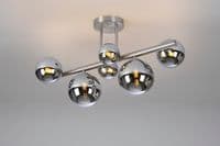 Rhoen 6 Light Fitting in Satin Chrome with Chrome Glass Shades