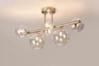 Rhoen 6 Light Fitting in Satin Chrome with Iridescent Glass Shades