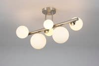 Rhoen 6 Light Fitting in Satin Chrome with Opal Glass Shades