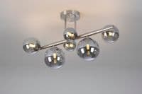 Rhoen 6 Light Fitting in Satin Chrome with Smoked Glass Shades