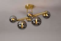 Rhoen 6 Light Fitting in Satin Gold with Chrome Glass Shades