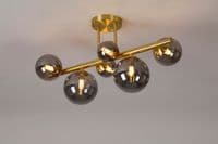 Rhoen 6 Light Fitting in Satin Gold with Smoked Glass Shades