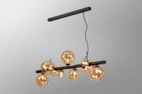 Rhoen 9 Light Linear Fitting in Satin Black with Amber Glass Shades