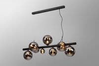 Rhoen 9 Light Linear Fitting in Satin Black with Chrome Glass Shades