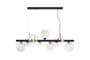 Rhoen 9 Light Linear Fitting in Satin Black with Iridescent Glass Shades