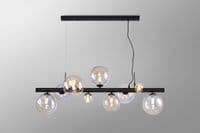 Rhoen 9 Light Linear Fitting in Satin Black with Iridescent Glass Shades