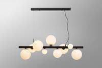 Rhoen 9 Light Linear Fitting in Satin Black with Opal Glass Shades