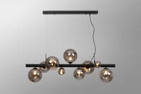 Rhoen 9 Light Linear Fitting in Satin Black with Smoked Glass Shades