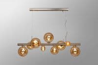 Rhoen 9 Light Linear Fitting in Satin Chrome with Amber Glass Shades