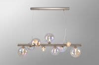 Rhoen 9 Light Linear Fitting in Satin Chrome with Iridescent Glass Shades