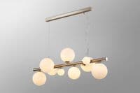 Rhoen 9 Light Linear Fitting in Satin Chrome with Opal Glass Shades