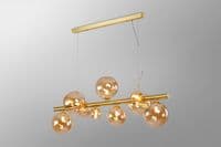 Rhoen 9 Light Linear Fitting in Satin Gold with Amber Glass Shades