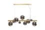 Rhoen 9 Light Linear Fitting in Satin Gold with Chrome Glass Shades