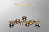 Rhoen 9 Light Linear Fitting in Satin Gold with Chrome Glass Shades