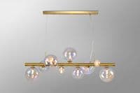 Rhoen 9 Light Linear Fitting in Satin Gold with Iridescent Glass Shades