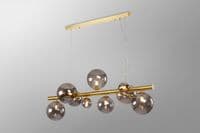 Rhoen 9 Light Linear Fitting in Satin Gold with Smoked Glass Shades