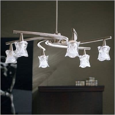 Rivington 6 Light Adjustable Pendant in Satin Chrome with Stylish Glass Shades