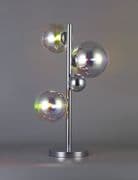 Romney 3 Light Table Lamp in Polished Chrome and Iridescent Glass Shades