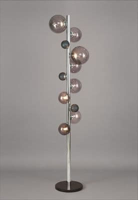 Romney Floor Lamp in Polished Chrome with Smoked Glass Shades