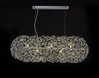 Roussin 10 Light Oblong Linear Pendant in Polished Chrome with Faceted Crystal Discs