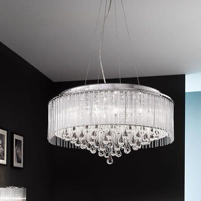 Sherbourne Large Ceiling Light in  a Chrome Finish with Crystal Droplets and Glass Rods