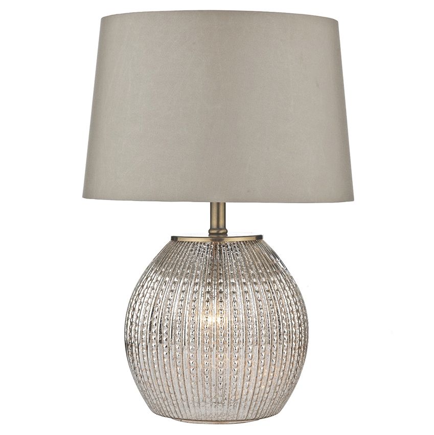 Sonia Antique Silver Glass Table Lamp with Antique Brass Detail and Taupe Satin Shade - där SON4232