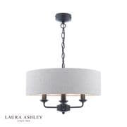 Sorrento 3 Light Pendant in Matt Black with a Natural Slub Linen Shade - Laura Ashley LA3756362-Q
