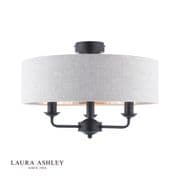 Sorrento 3 Light Semi-Flush in Matt Black with a Natural Slub Linen Shade - Laura Ashley LA3756553-Q