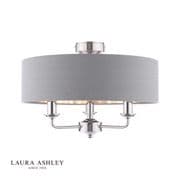 Sorrento 3 Light Semi-Flush in Polished Chrome with a Grey Linen Shade - Laura Ashley LA-Q