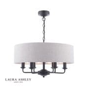 Sorrento 6 Light Pendant in Matt Black with a Natural Slub Linen Shade - Laura Ashley LA3756554-Q