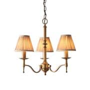 Stanford 3 Light Fitting in an Antique Brass Finish with Beige Organza Shades - ENDON 63628