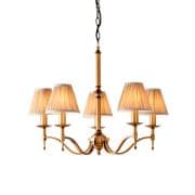 Stanford 5 Light Fitting in an Antique Brass Finish with Beige Organza Shades - ENDON 63627