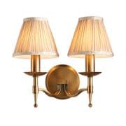 Stanford Double Wall Light in an Antique Brass Finish with Beige Organza Shades - ENDON 63654