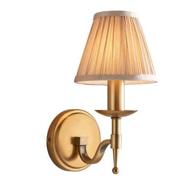 Stanford Single Wall Light in an Antique Brass Finish with a Beige Organza Shade - ENDON 63653