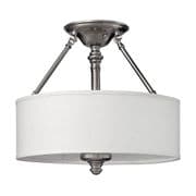 Sussex 3 Light Semi-Flush in Brushed Nickel complete with a White Fabric Shade - HINKLEY HK/SUSSEX/SF