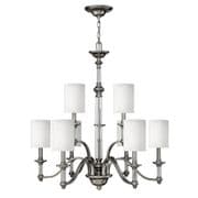 Sussex 9 Light Chandelier in Brushed Nickel complete with White Fabric Shades - HINKLEY HK/SUSSEX9