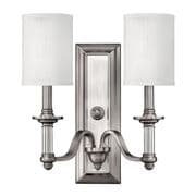 Sussex Double Wall Light in Brushed Nickel complete with White Fabric Shades - HINKLEY HK/SUSSEX2