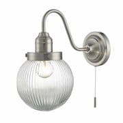 Tamara Single Wall Light in a Satin Nickel Finish with Ribbed Glass, Switched - där TAM0738