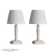 Tate Wooden Twin Pack Table Lamps in Distressed White  & Ivory Shades - Laura Ashley LA3756329-Q