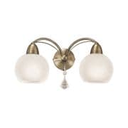 Thatcham Double Wall Light in a Bronze Finish with Alabaster Effect Glass Shades, Switched
