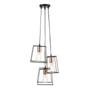 Tower 3 Light Cluster Pendant in Matt Black with Copper Lamp Holders - där TOW0322