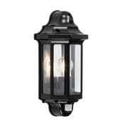 Traditional Outdoor PIR Half Lantern in Black with a Clear Lens IP44 - SAXBY 1818PIR
