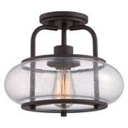 Trilogy Small Semi-Flush Fitting in Old Bronze with Clear Seedy Glass - QUOIZEL QZ/TRILOGY/SF/S