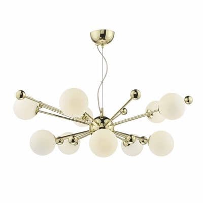 Ursa 10 Light Pendant in a Gold Finish with Oversize Opal Glass Shades - där URS2335